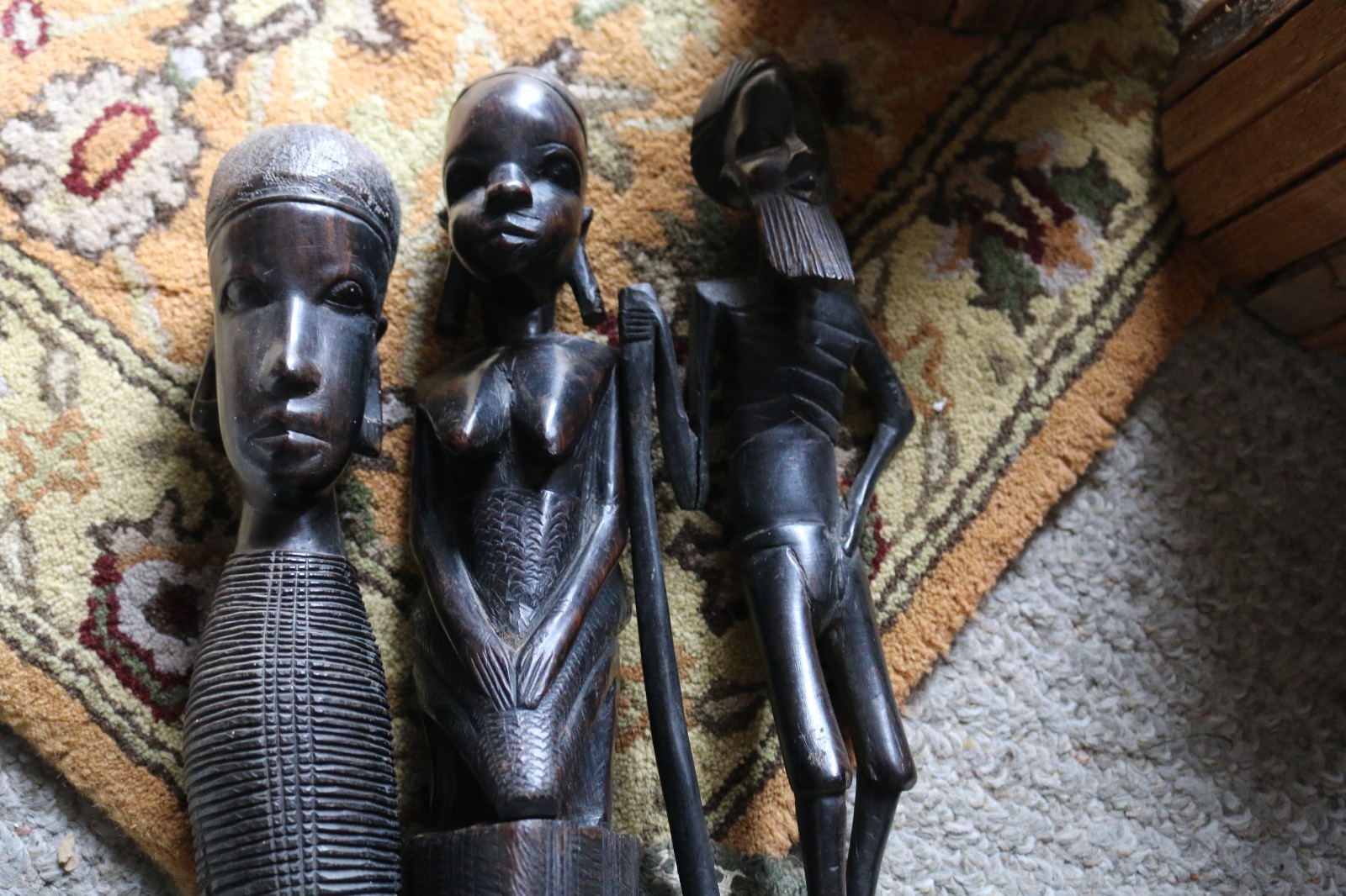 3 Mid Century African Figures, carved Exotic Ebony ,