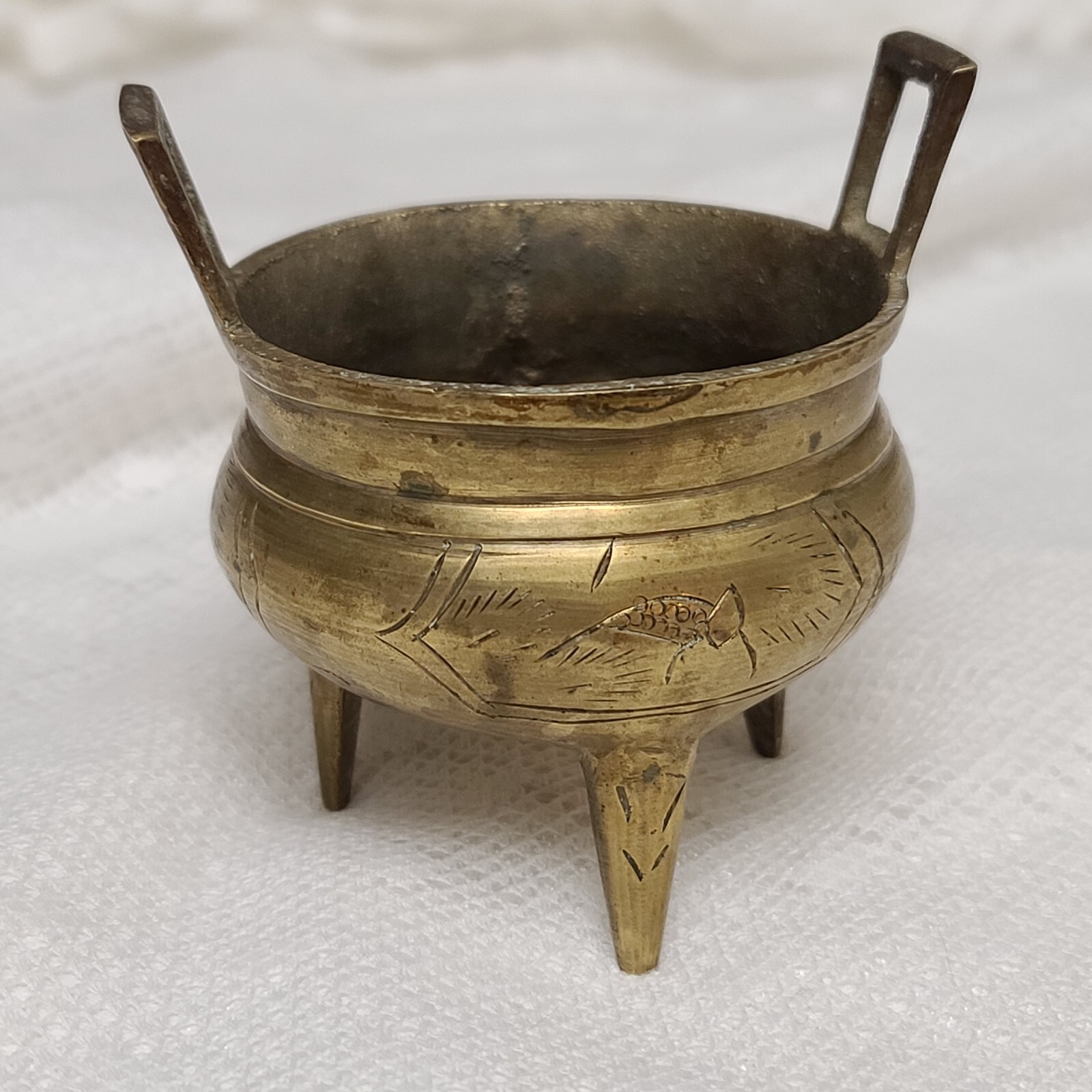 Vintage Antique Chinese Bronze Brass Stamped Incense Burner Bowl Dish Set/Pair 2