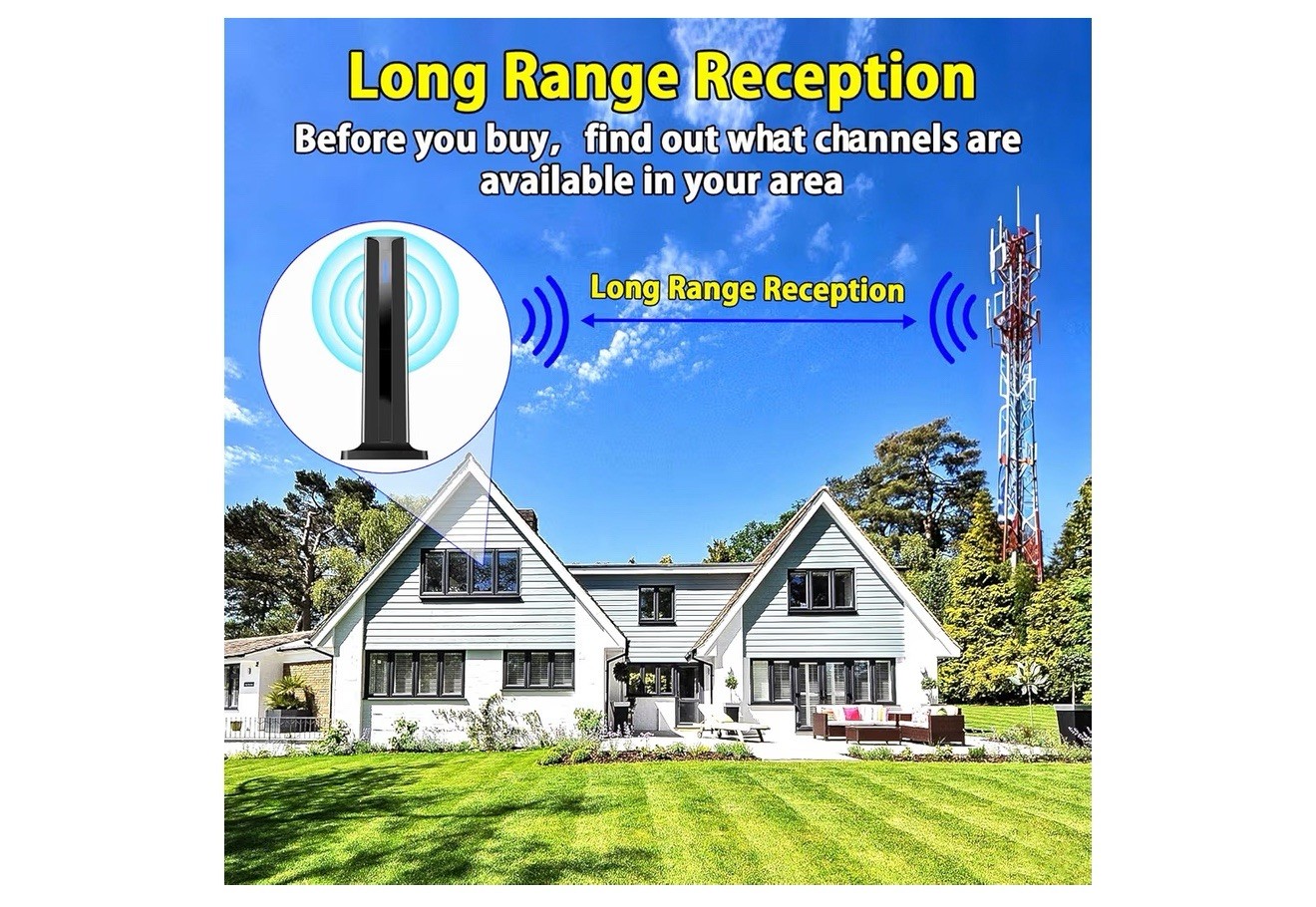 2025 Digital TV Antenna for Smart TV Indoor with 3M Stick Base 360°Long Range