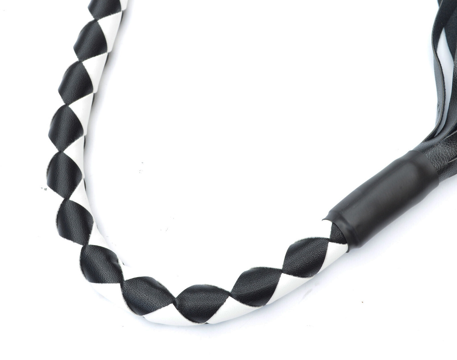 PU Leather Motorcycle Whip Get Back whip with Skull Tassles 36" BLACK / WHITE