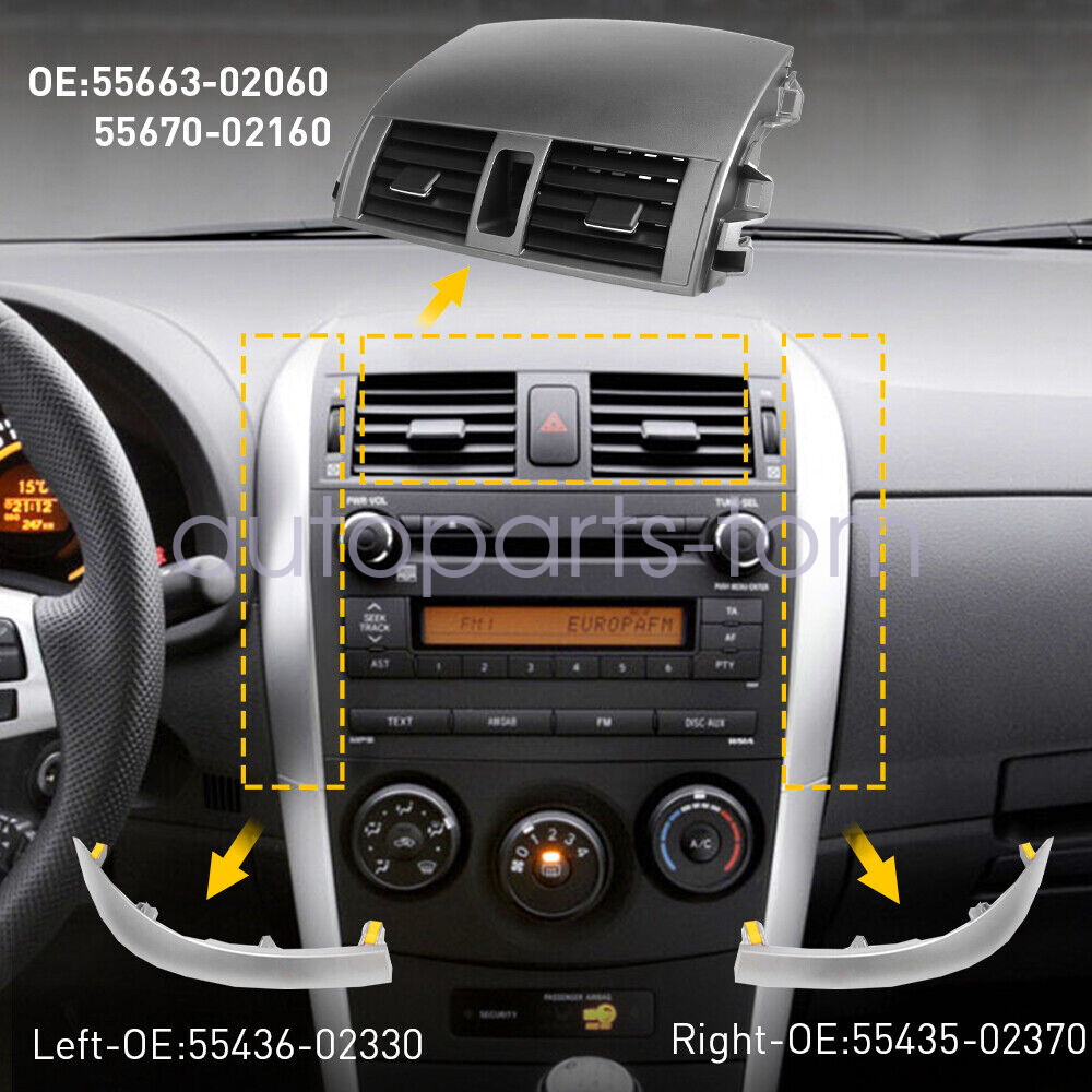 For Toyota Corolla 2009-2013 Center Dash A/C Outlet Air Vent Panel w/ Strip Trim