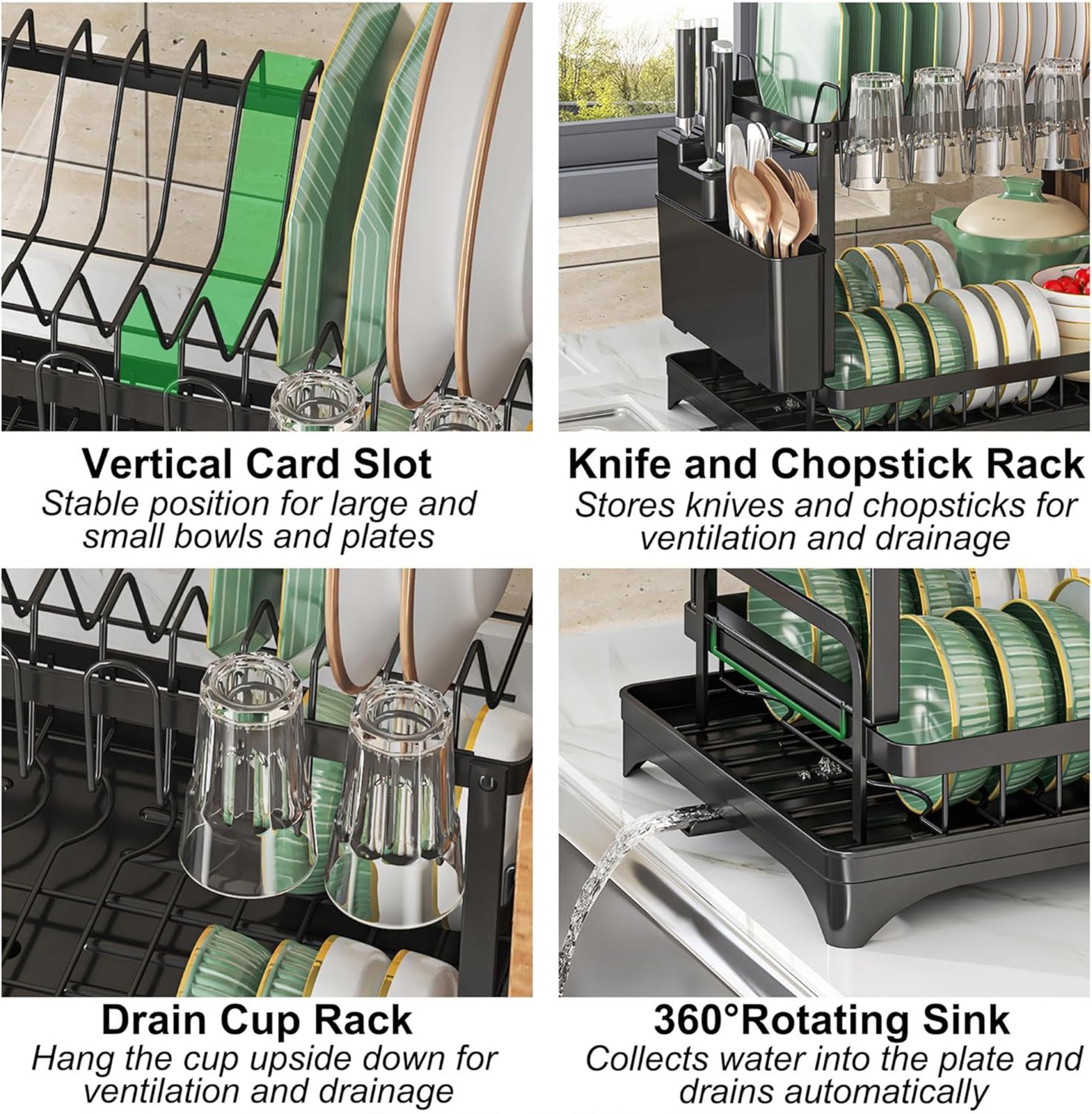 Dish Drying Rack Drainage Tray 2-Tier Stainless Steel Dish Racks Kitchen Shelf