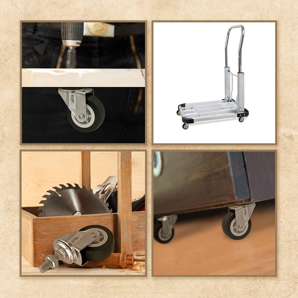 4 Pack 2 Inch Stem Caster Swivel Black Polyurethane Caster Wheels