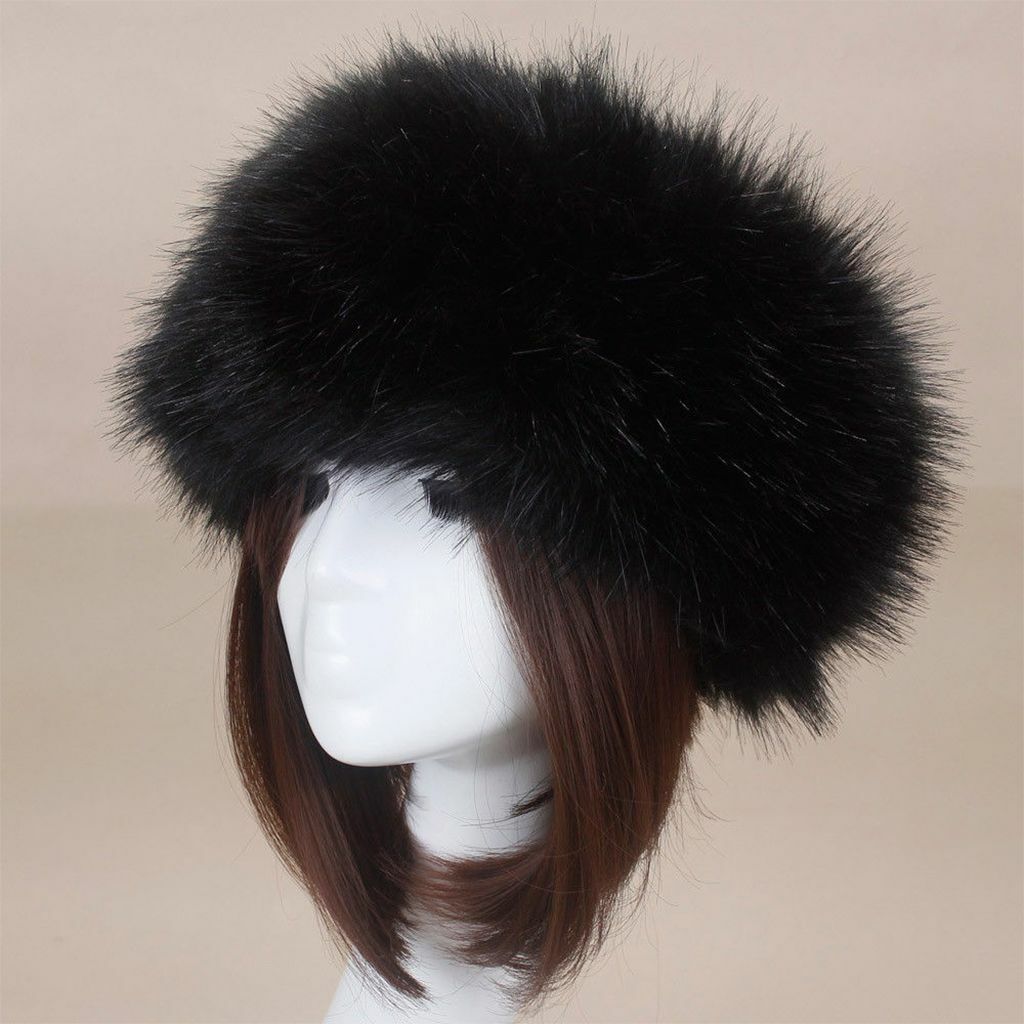 Women's Winter Russian Fluffy Faux Fur Headband Hat Thick Ear Warm Snow Ski Cap