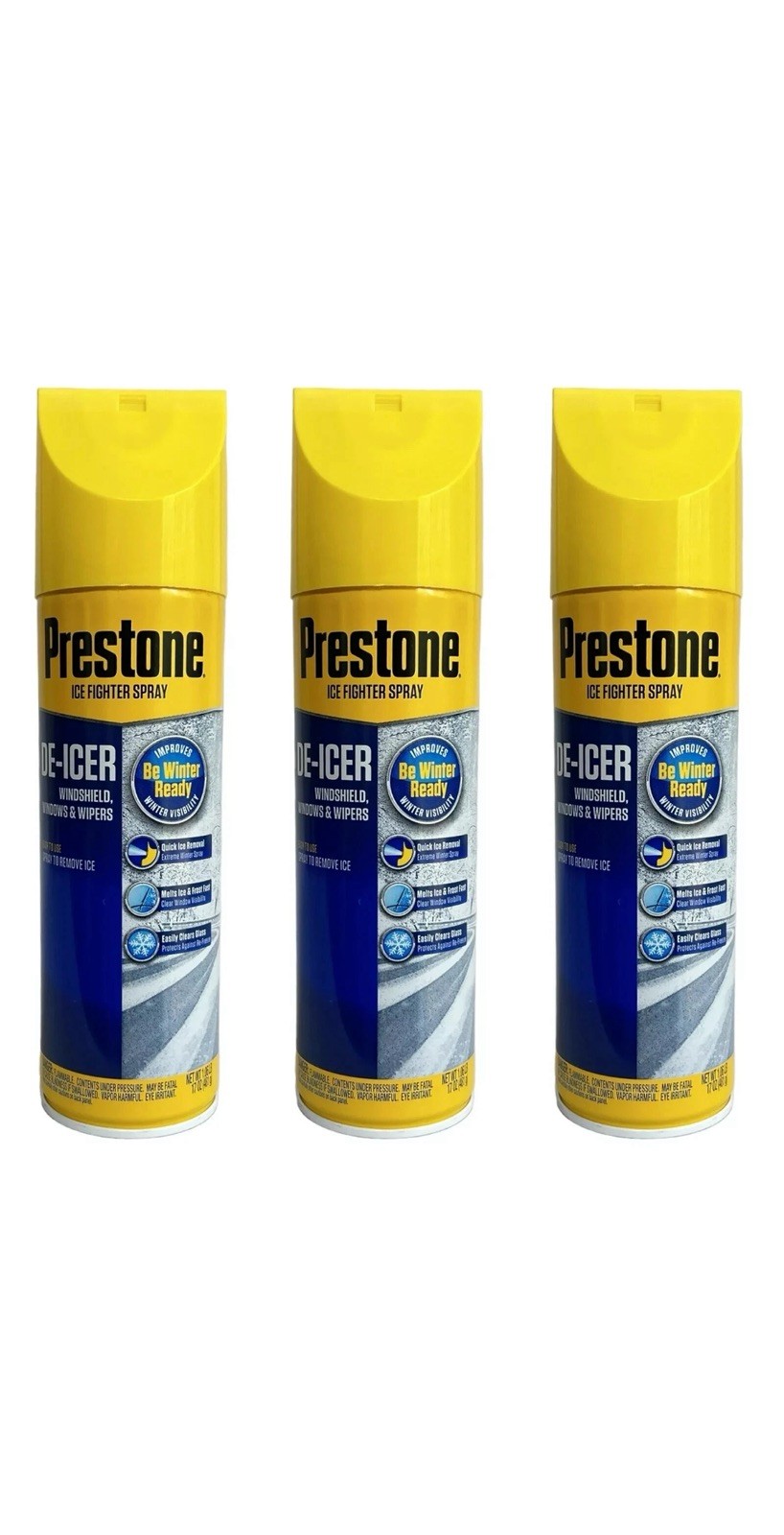 Prestone (Lot of 3) 17 fl. oz. Ice Fighter Sprays, De-Icer For Windshield