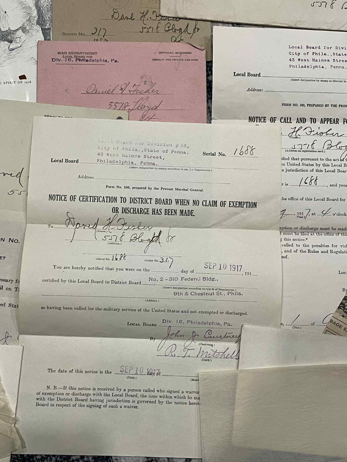 WW1 WWI Army Military 79th Division 304 Engineer AEF Document Grouping DH Fisher