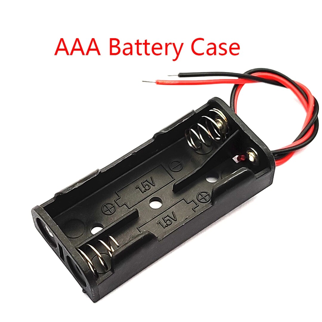 2x 2-AAA Slots Battery Spring Clip 3V Holder Case Plastic Storage Box + Wires