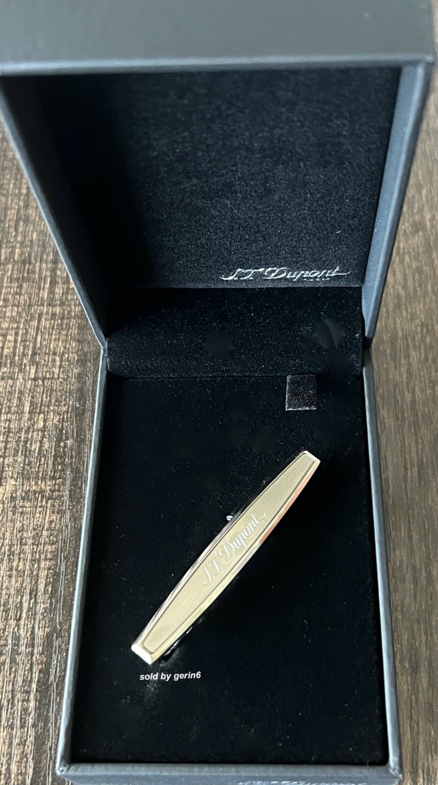 S.T. Dupont Brushed Palladium Tie Bar / Clip Engraved Logo 005709 New In Box