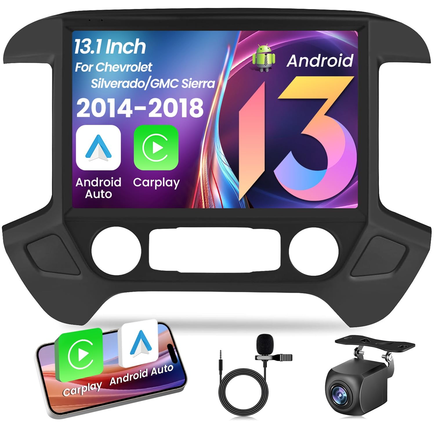 13.1'' 4+64G Android 13 Stereo Radio for Chevy Silverado 2014-18 w/Apple Carplay