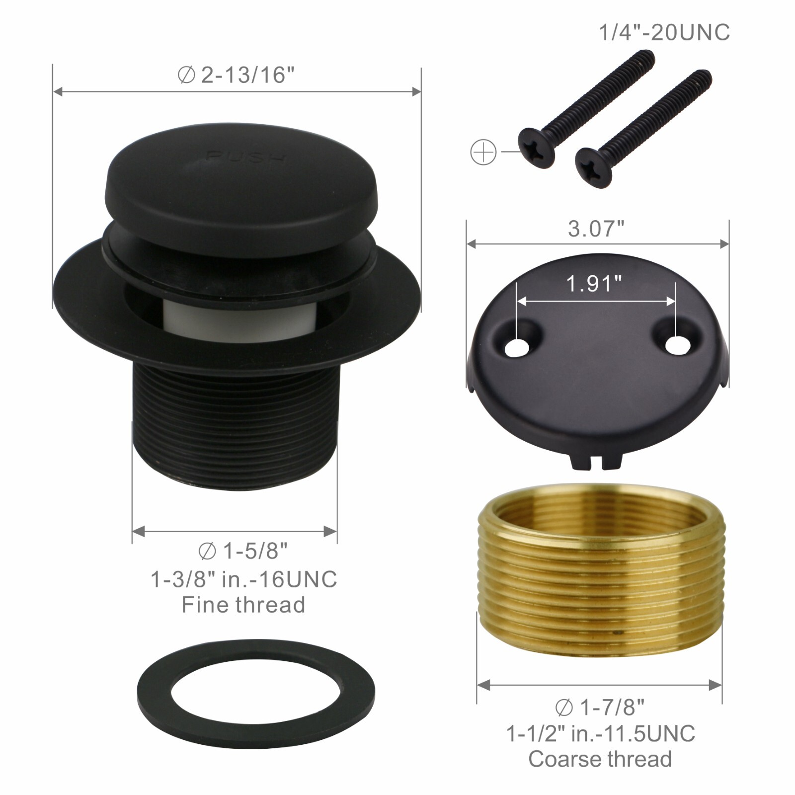 Black Tub Drain Tip Toe Bathtub Trim Set Conversion Kit 2hole overflow Faceplate