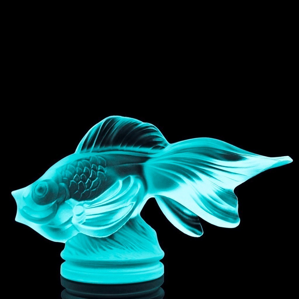 Art Deco Rare Cyan-Blue Vaseline Uranium Glass ' Gold Fish ' 1930' H.Hoffmann