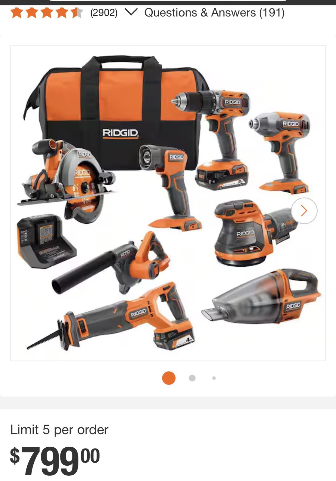 RIGID 8 Piece Power Tool Set