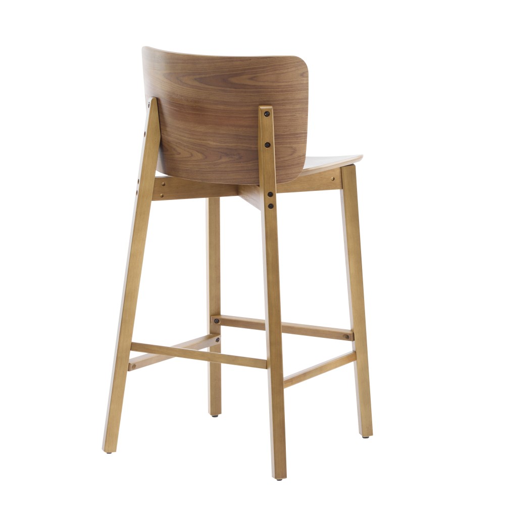 Bar Stools Set of 2, Walnut Brown Ergonomic Bentwood Back Kitchen Island Stools