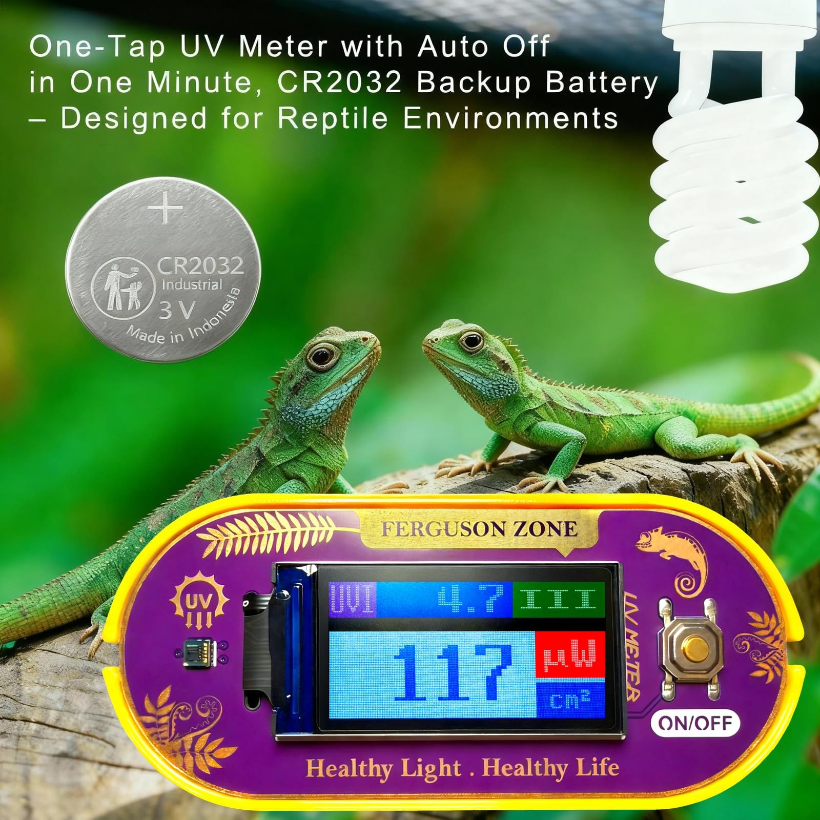 ClariVora Reptile UVB UVA Light Meter for Bearded Dragon Tank Yellow