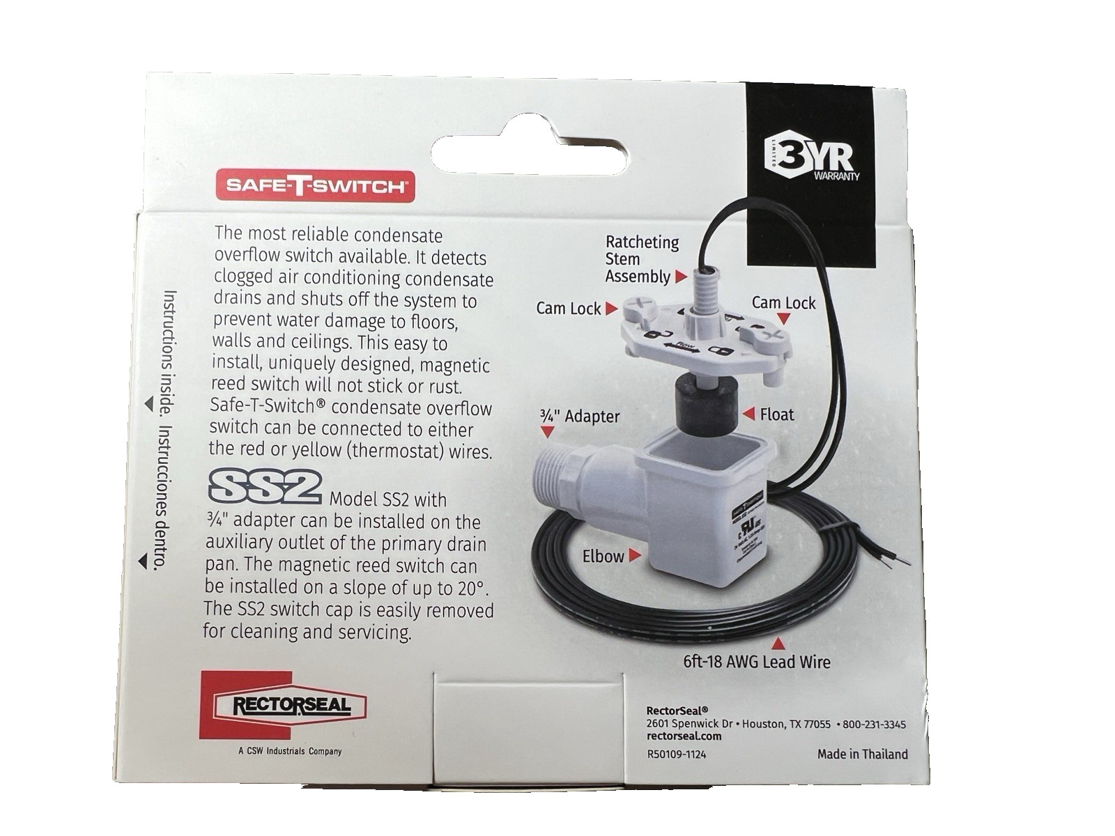 Rectorseal 97087 Safe-T-Switch SS2 Overflow Shut-Off Switch - NEW & SEALED