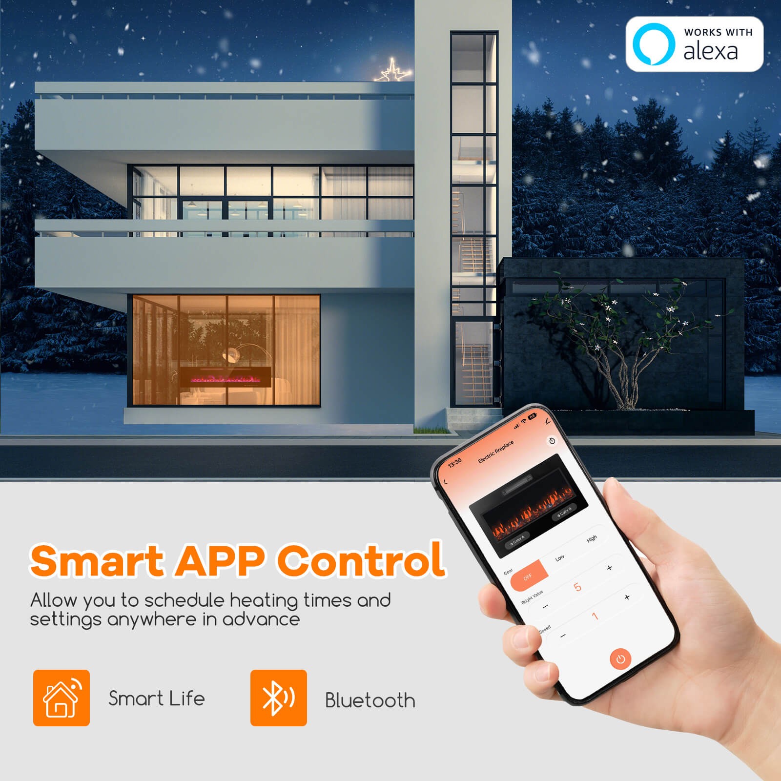 72 Inches Ultra-Thin Electric Fireplace Wall-Mounted & Recessed Fireplace Heater