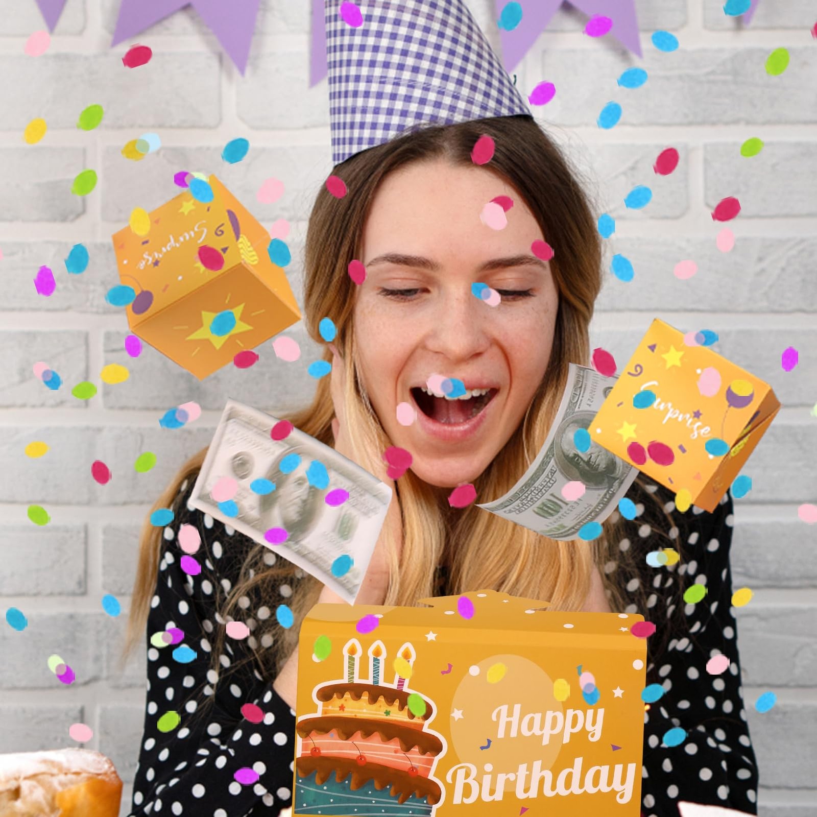 Pop Up Birthday Card, Confetti, Surprise Gift Box, Money, Cash, Explosion, Box