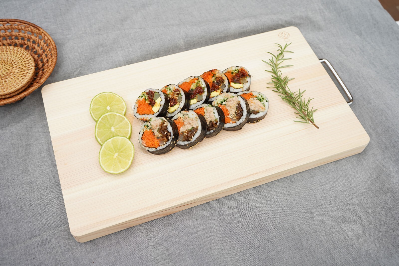 BOUMBI Hinoki Wood Reversible Cutting Board with Metal Handle(17.3x9.8x1.05)