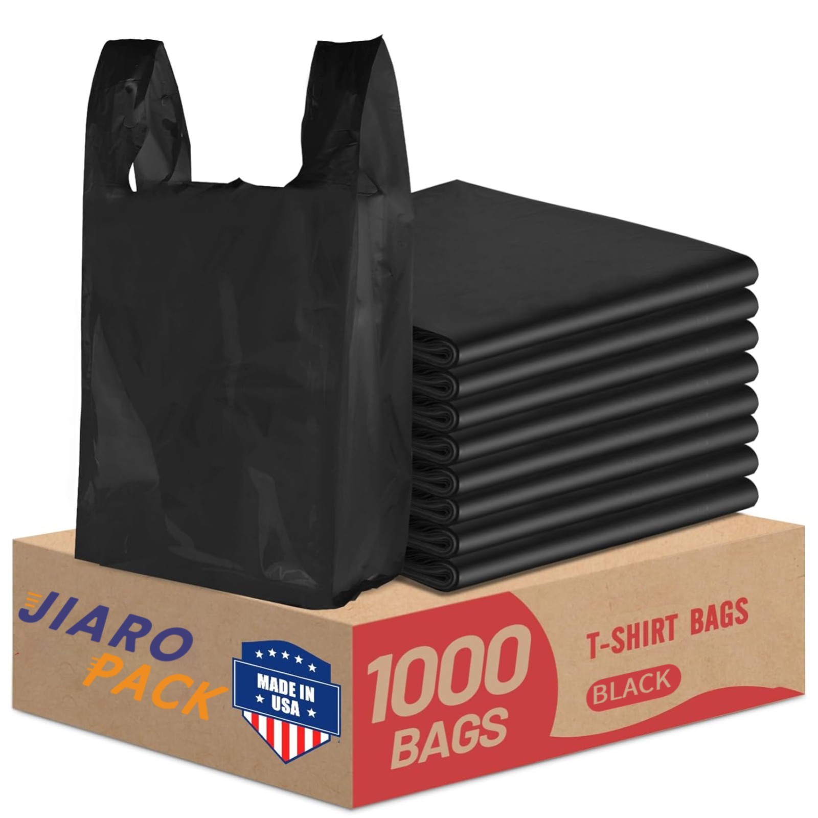 1000 Black T-Shirt Bags 1/6 12" x 6.5" x 21", Plastic Grocery Shopping Bags