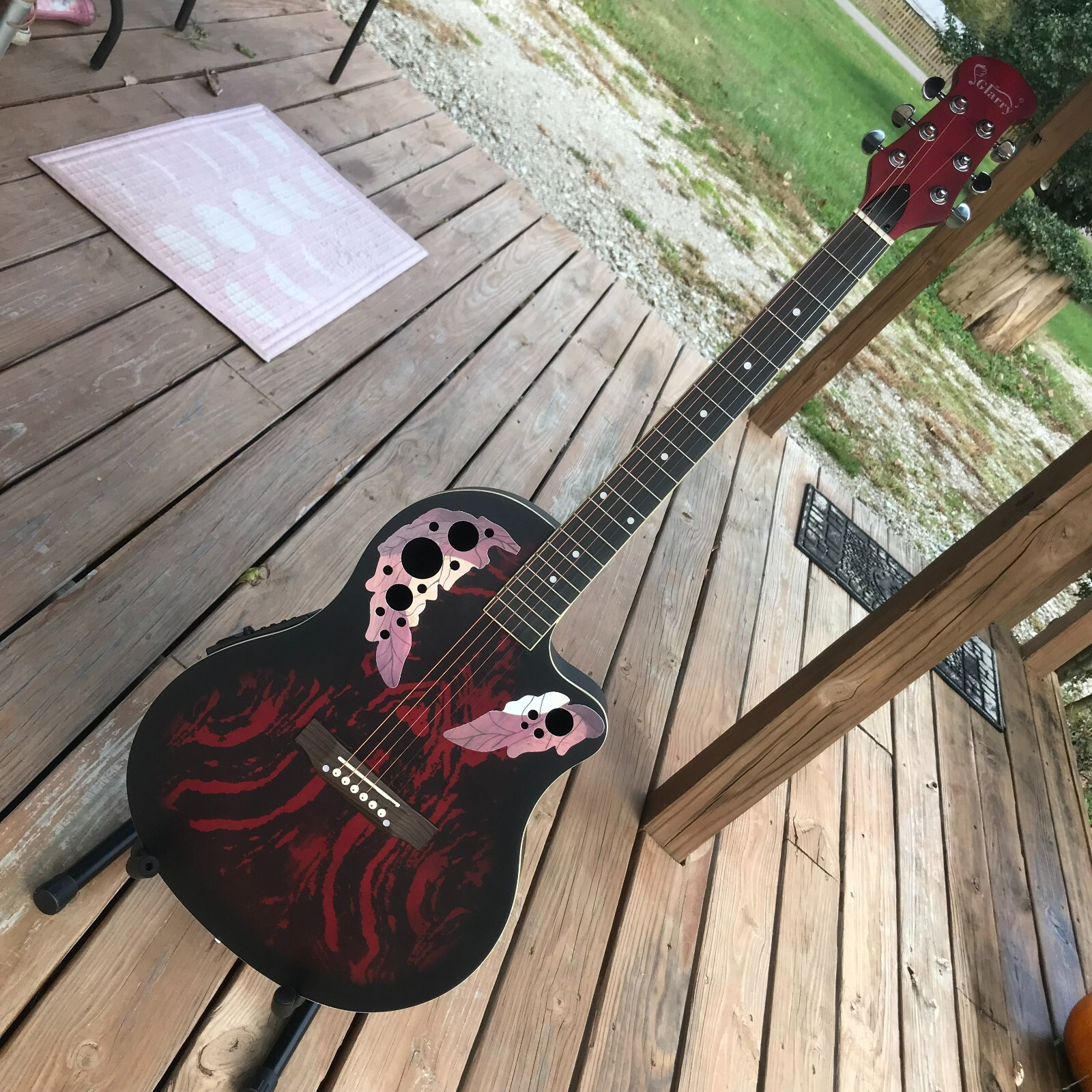 Red Acoustic Electric Guitar, Full Size with Cutaway, Round ABS Back, Gig Bag