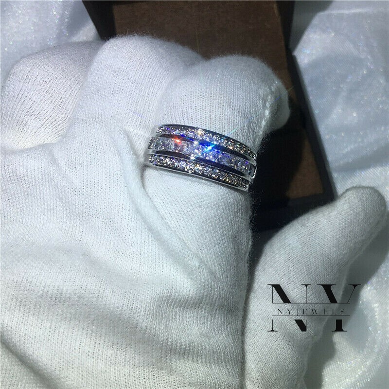 Unique Eternity Wedding Band 1.5CT Princess & Round Cut 14K White Gold For Women