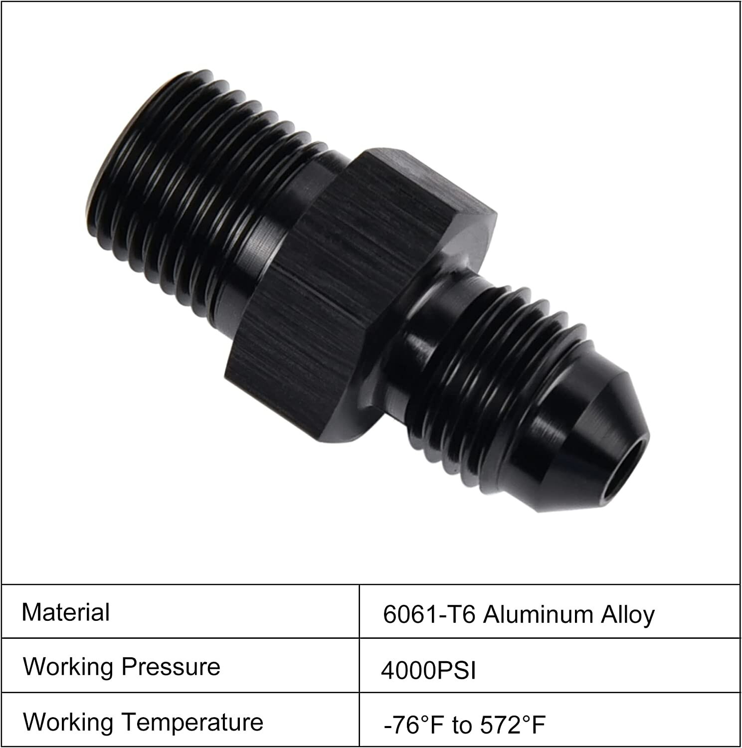 1/8" NPT to 4AN Fitting Male Straight Fittings Adapter Aluminum Black 2Pcs