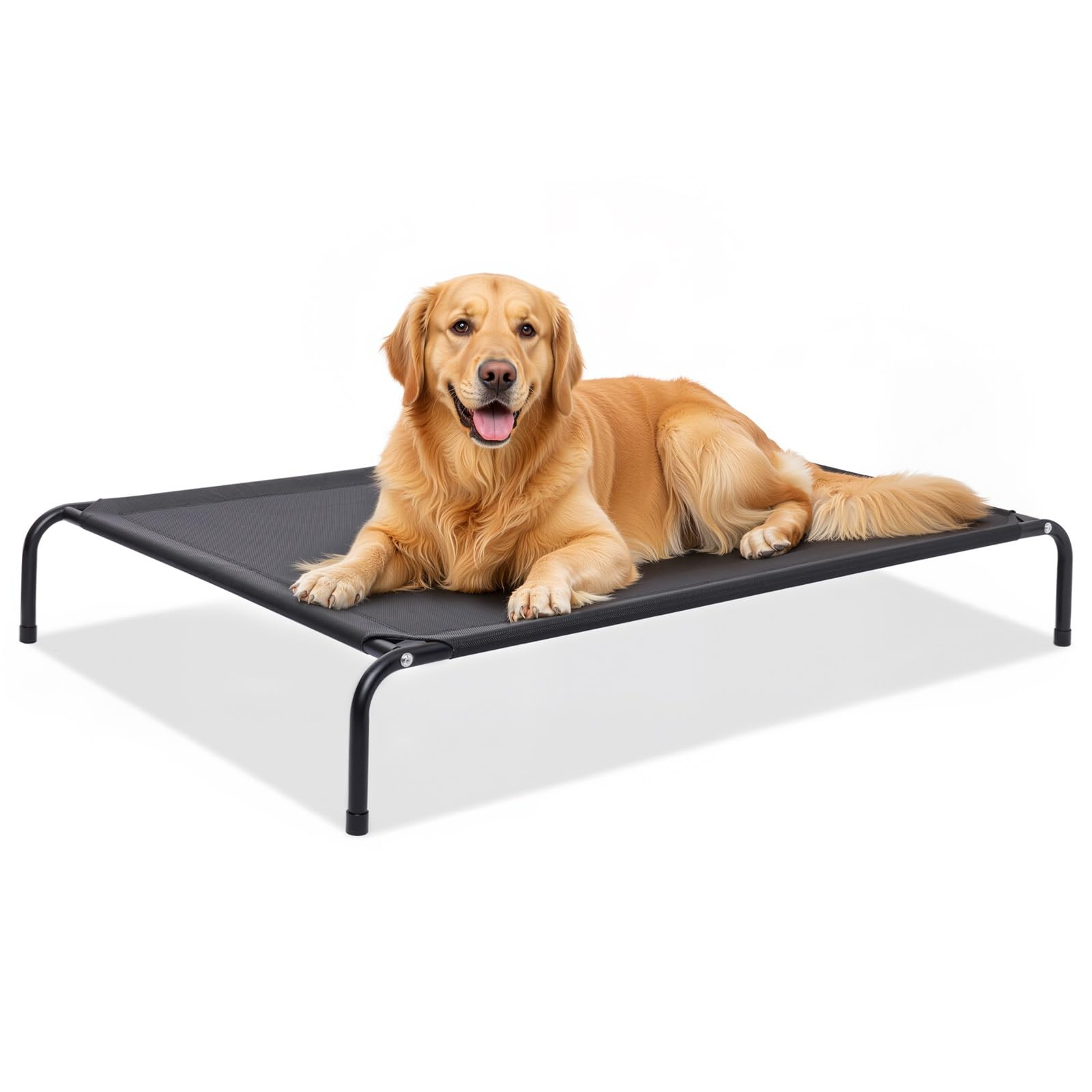 Black Elevated Dog Bed Outdoor Raised Pet Cot Cooling Mesh 37 Inches Waterproof