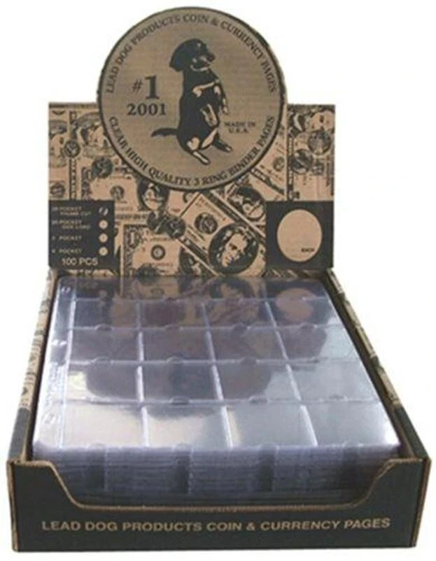 Lot of 25 Lead Dog Twenty 20 Pocket Heavy Duty Binder Pages for 2 X 2 coin flips