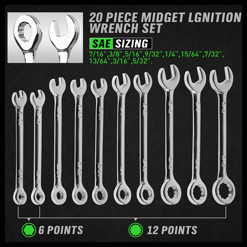 22PCS Combination Wrench Set Ignition Spanner Steel Tools Metric SAE Mini Small