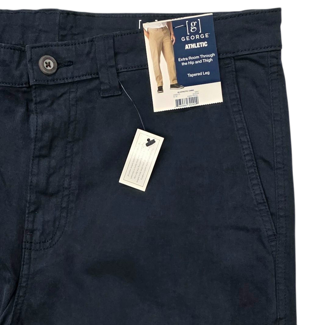 George #11896 NEW Men's Navy Athletic Fit Stretch Tapered Leg Chino Pants