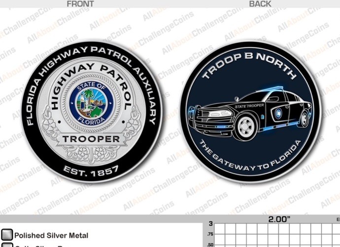 FHP Florida Highway Patrol Challenge Coin. Blue Glow Ink. Police Coin. Charger