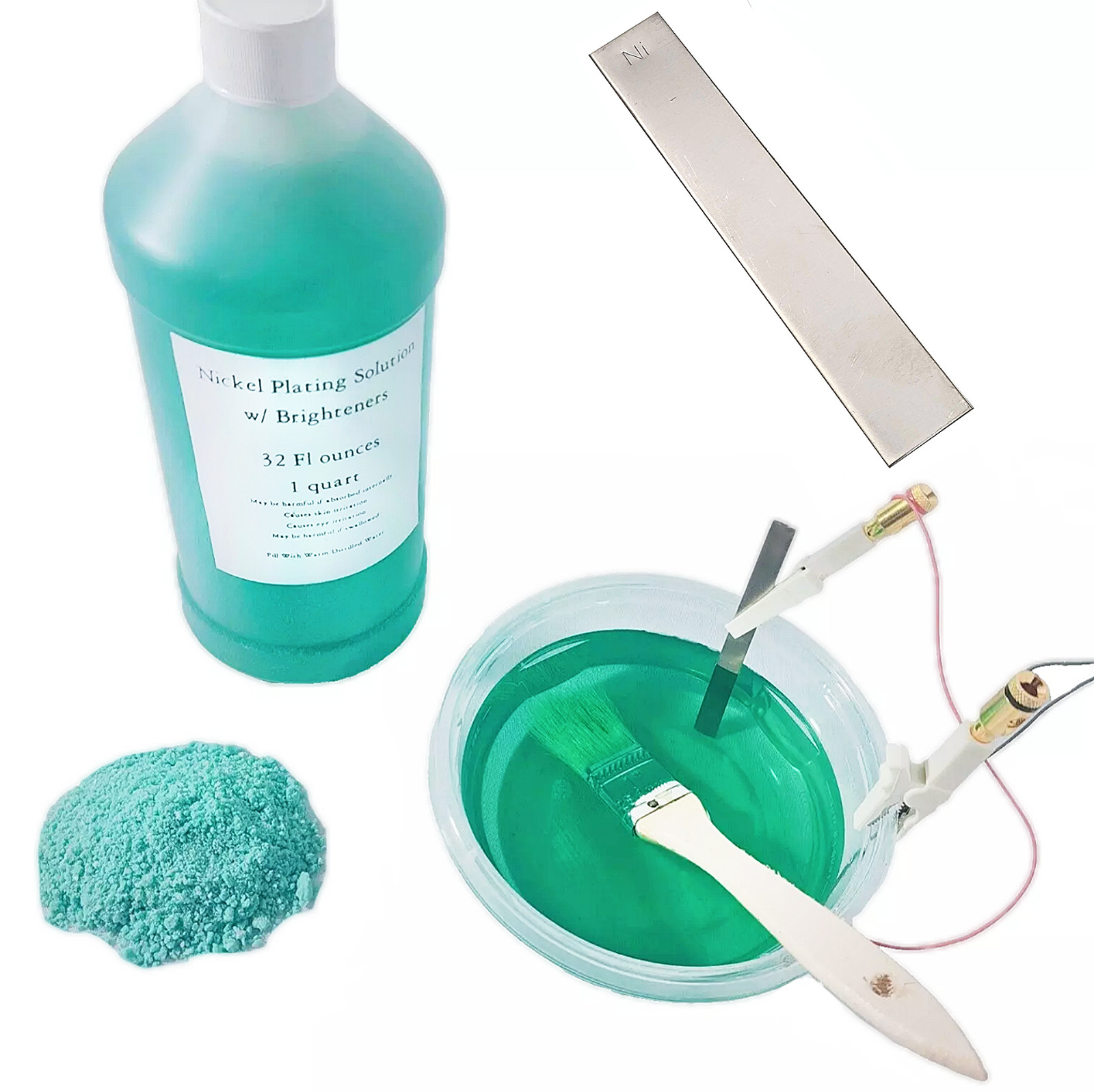 Nickel Plating Kit, 32oz Solution, Anode, Brighteners, Power Supply, Container