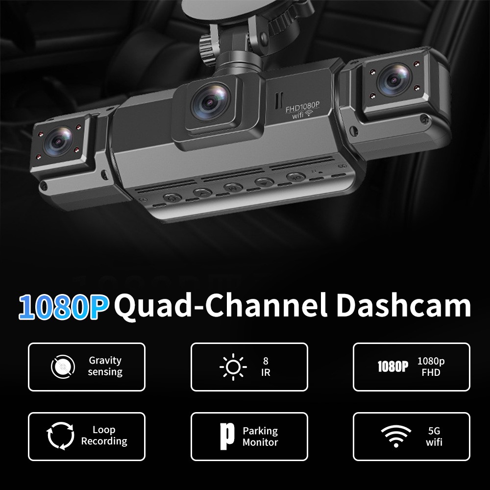 4 Channel Dash Cam 4k Car Camera 360 View WiFi Front Rear Inside Left Right 64GB