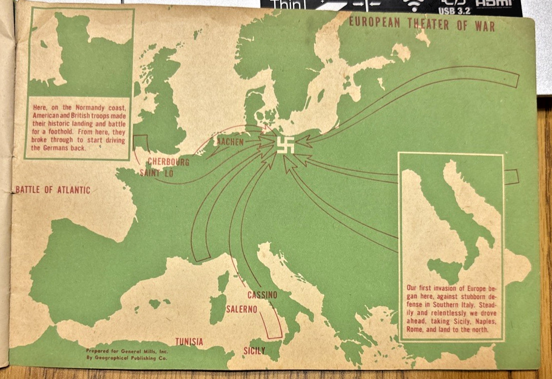 VTG 1945 WAR ALBUM OF VICTORY BATTLES 20 STAMPS COMPLETE GENERAL MILLS WWII