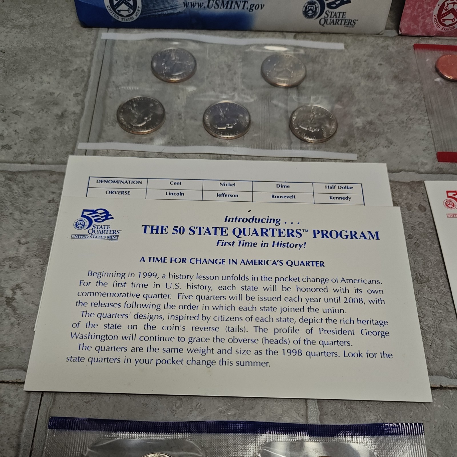 1999 United States US Mint Set 18 Coin P & D Uncirculated Coin Set OGP & COA
