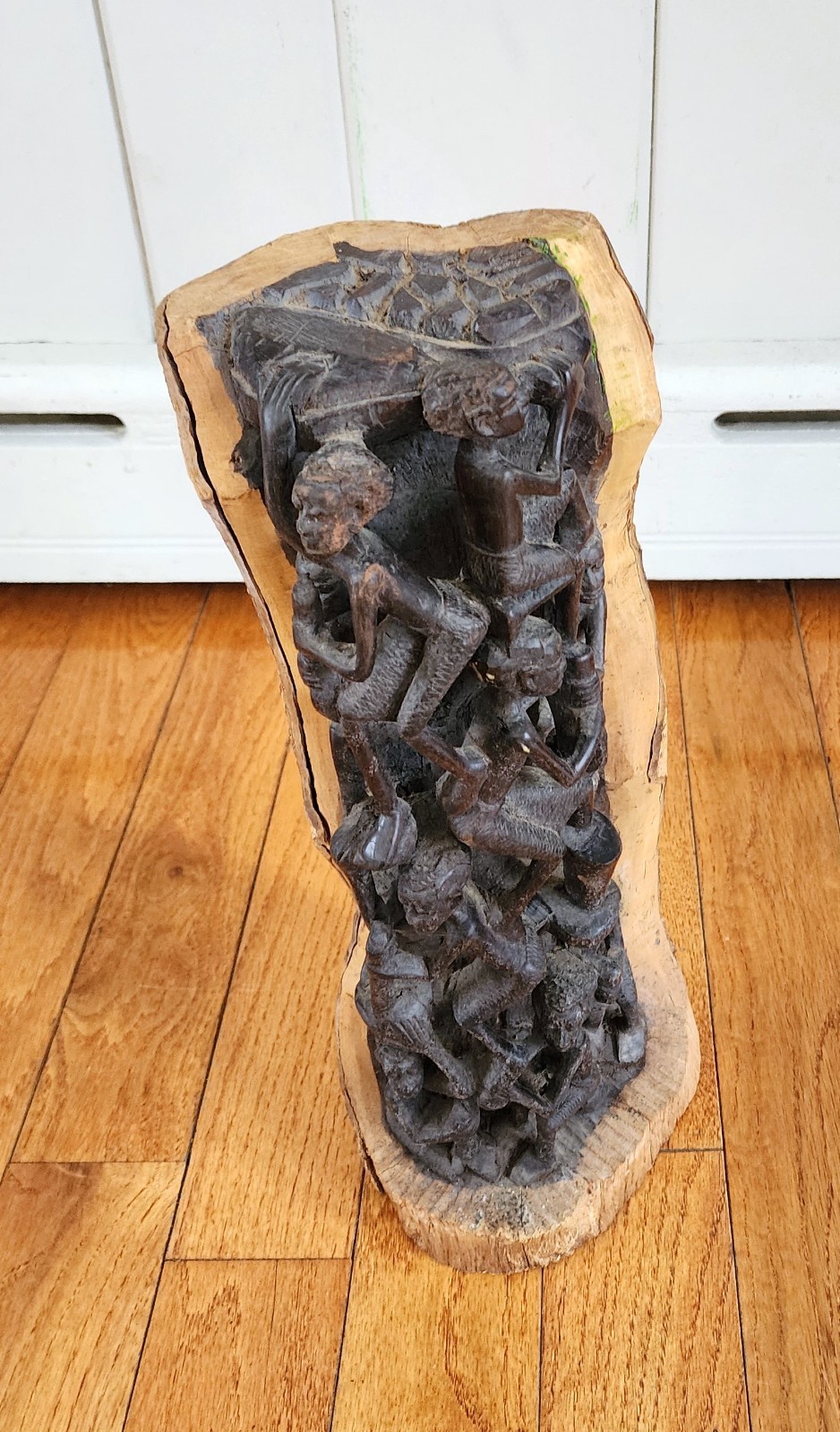 Antique African Makonde Tree of Life Ebony Wood Carving Sculpture Statue