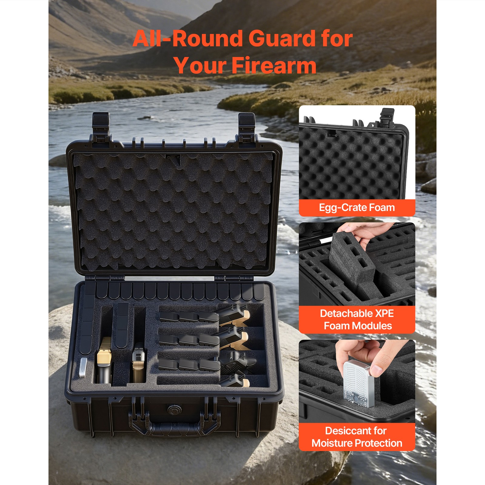 Uimoso Hard Pistol Case with Foam Interior for Secure Storage 18.7x12.5x7.5in