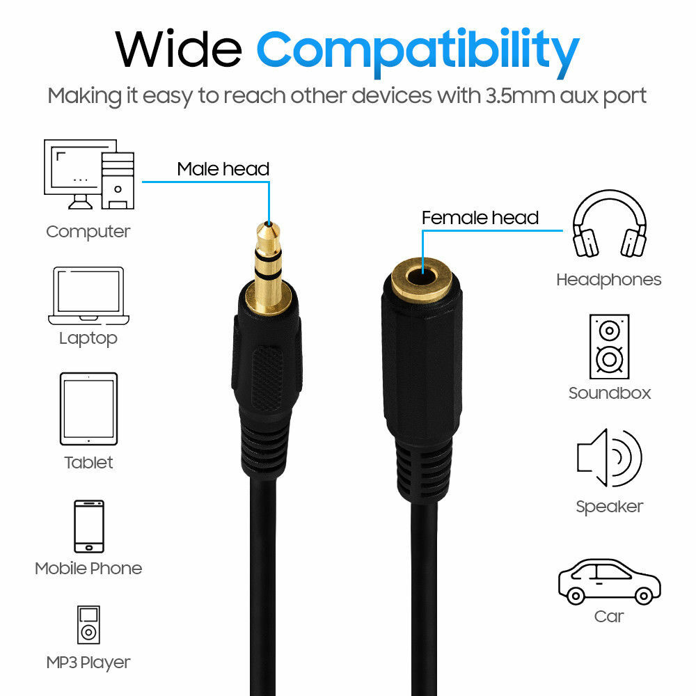 Headphone Extension Cable 3.5mm Jack Male to Female Audio Extender Cord Lot US