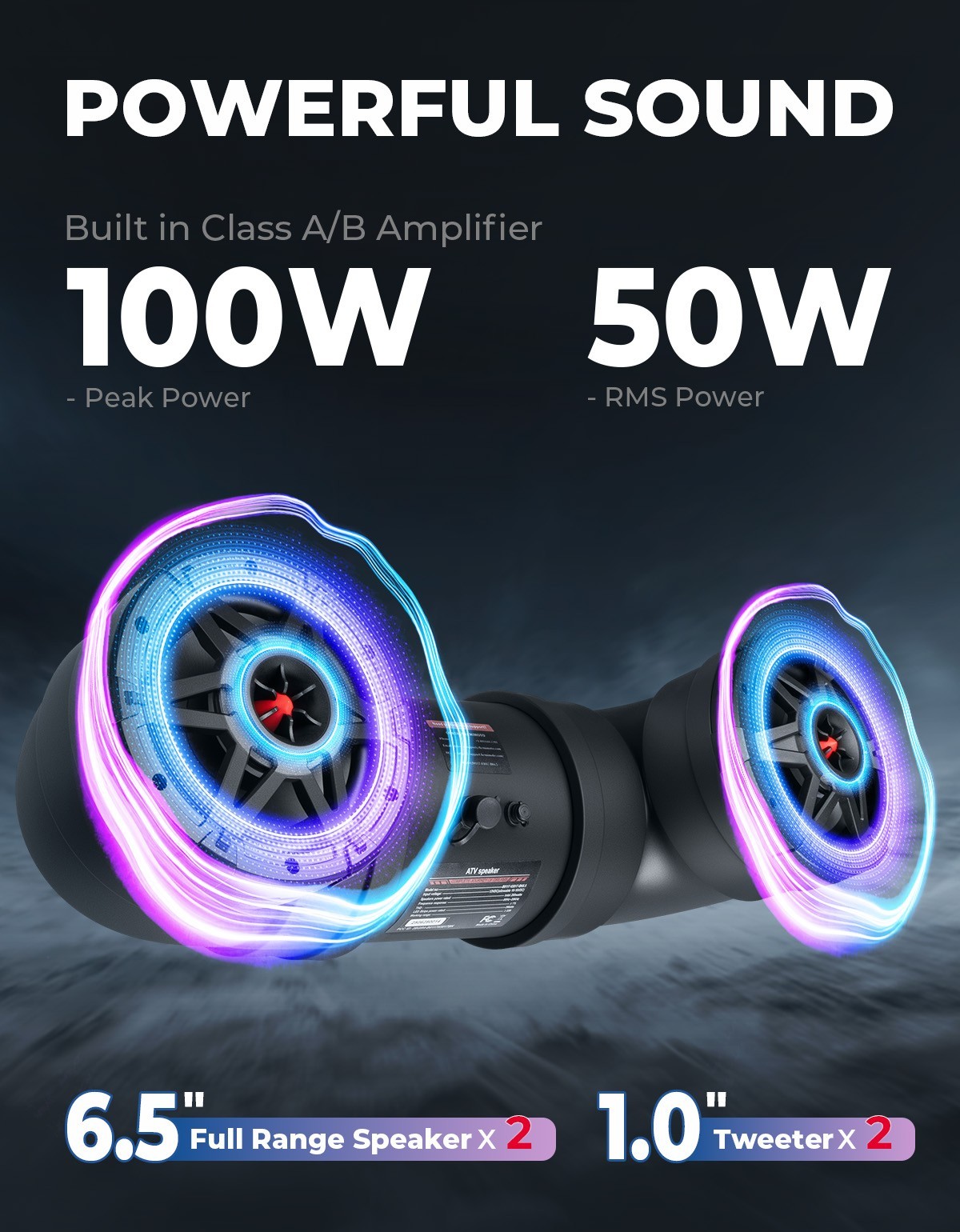 6.5 Inch ATV Speaker Bluetooth Audio Systems w/ 20 RGB Light Modes for Outlander