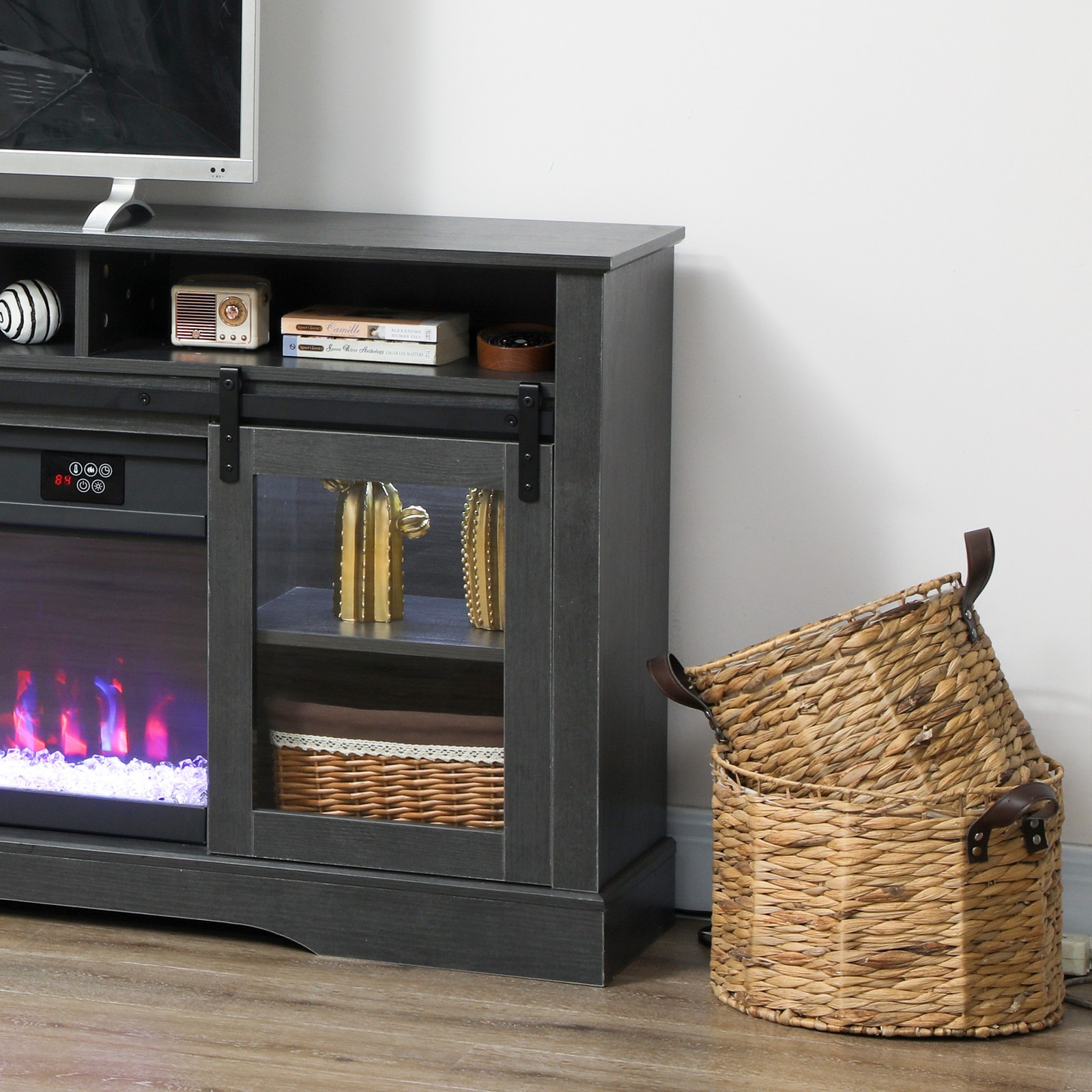 HOMCOM Modern Electric Fireplace TV Stand for TVs Up to 80 Inches, Gray