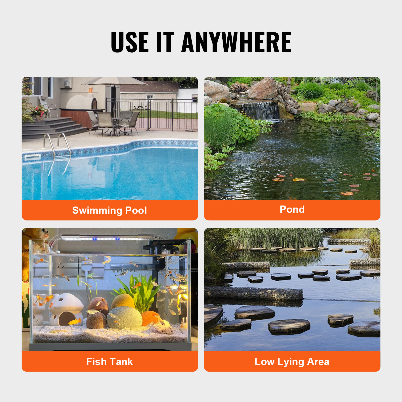 VEVOR Submersible Utility Pump Sump Pump 1 HP 4000 GPH 31 ft Head Water Pump