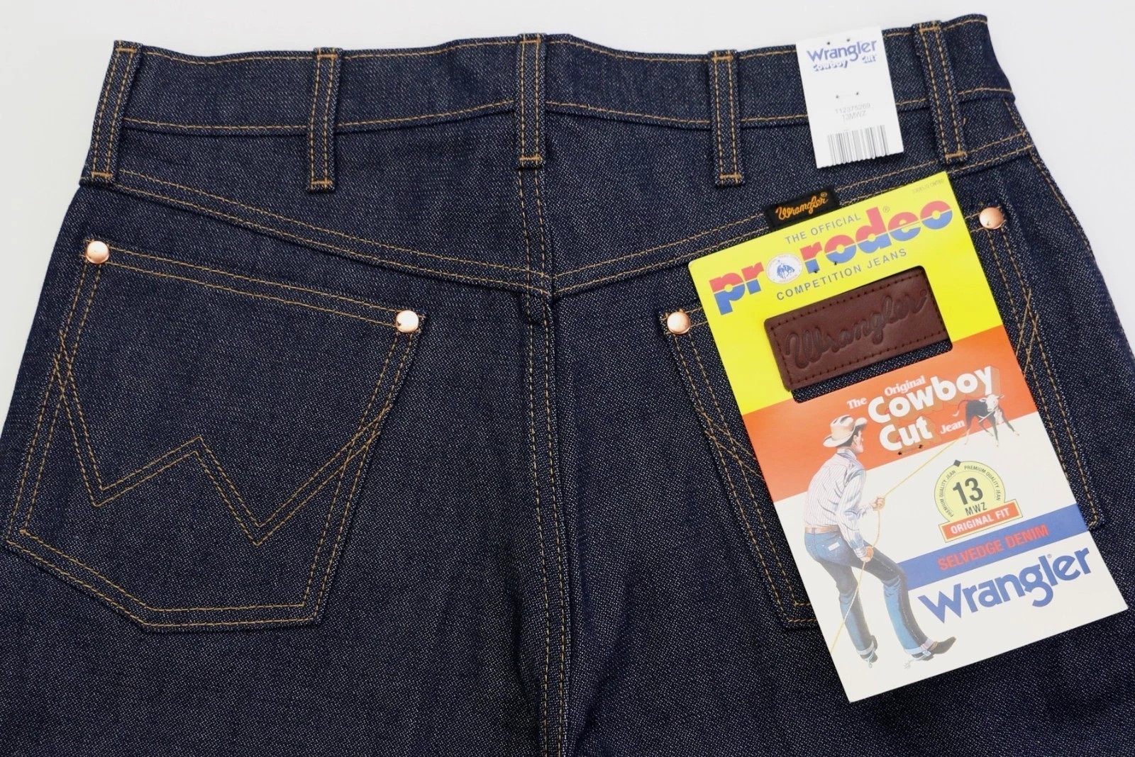 Wrangler 13MWZ Men's Jeans 100% Cotton Selvedge Denim Broken Twill Dark Indigo