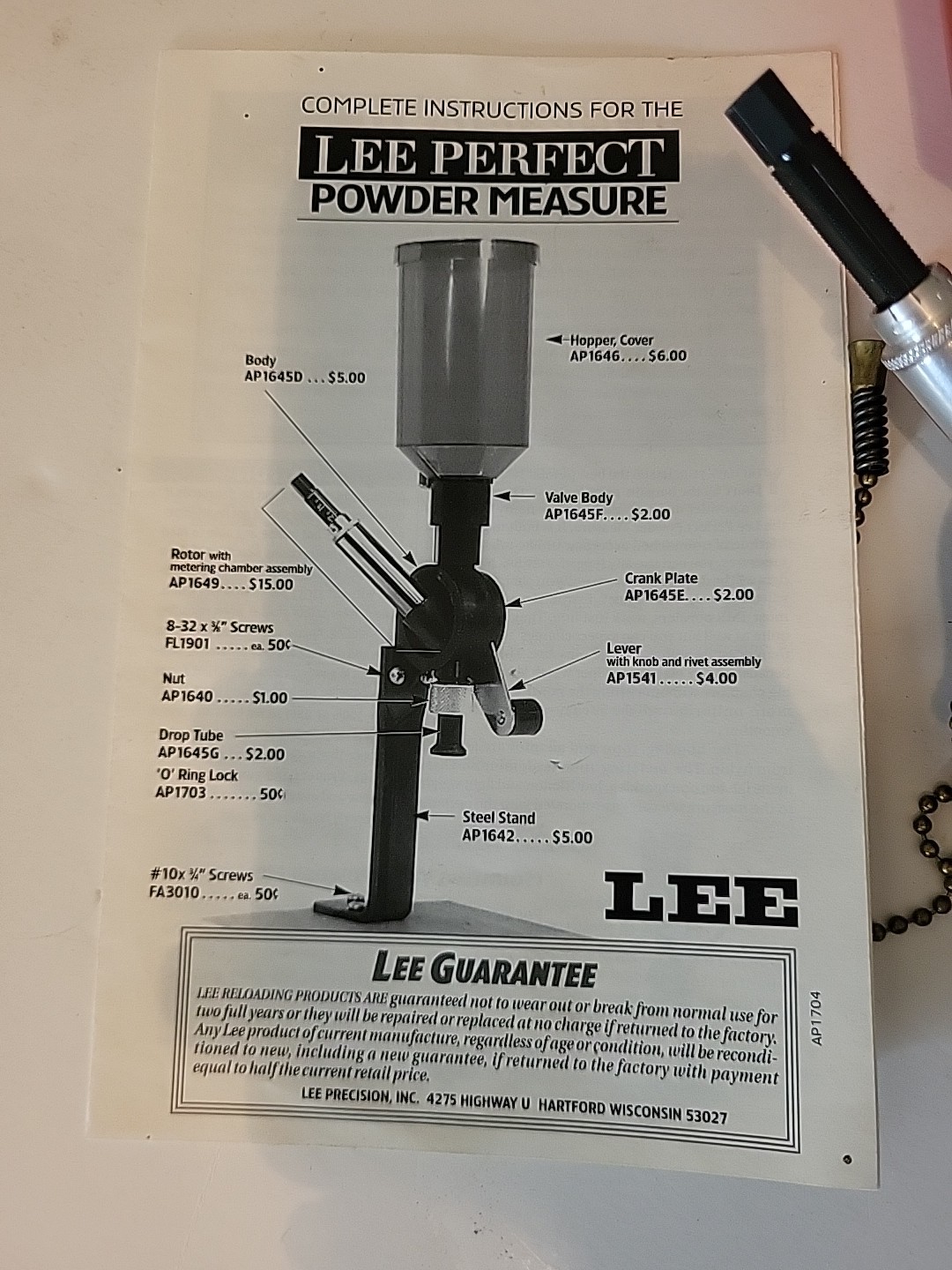 Lee Perfect Powder Measure 90058 & Powder Charging Die 90273 Reloading