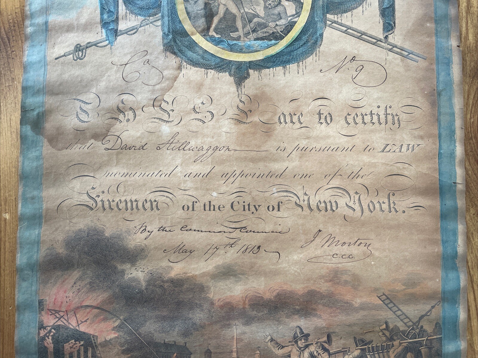 RARE! 1813 FDNY Cert. Of Nomination & Appointment. City Of New York Firemen