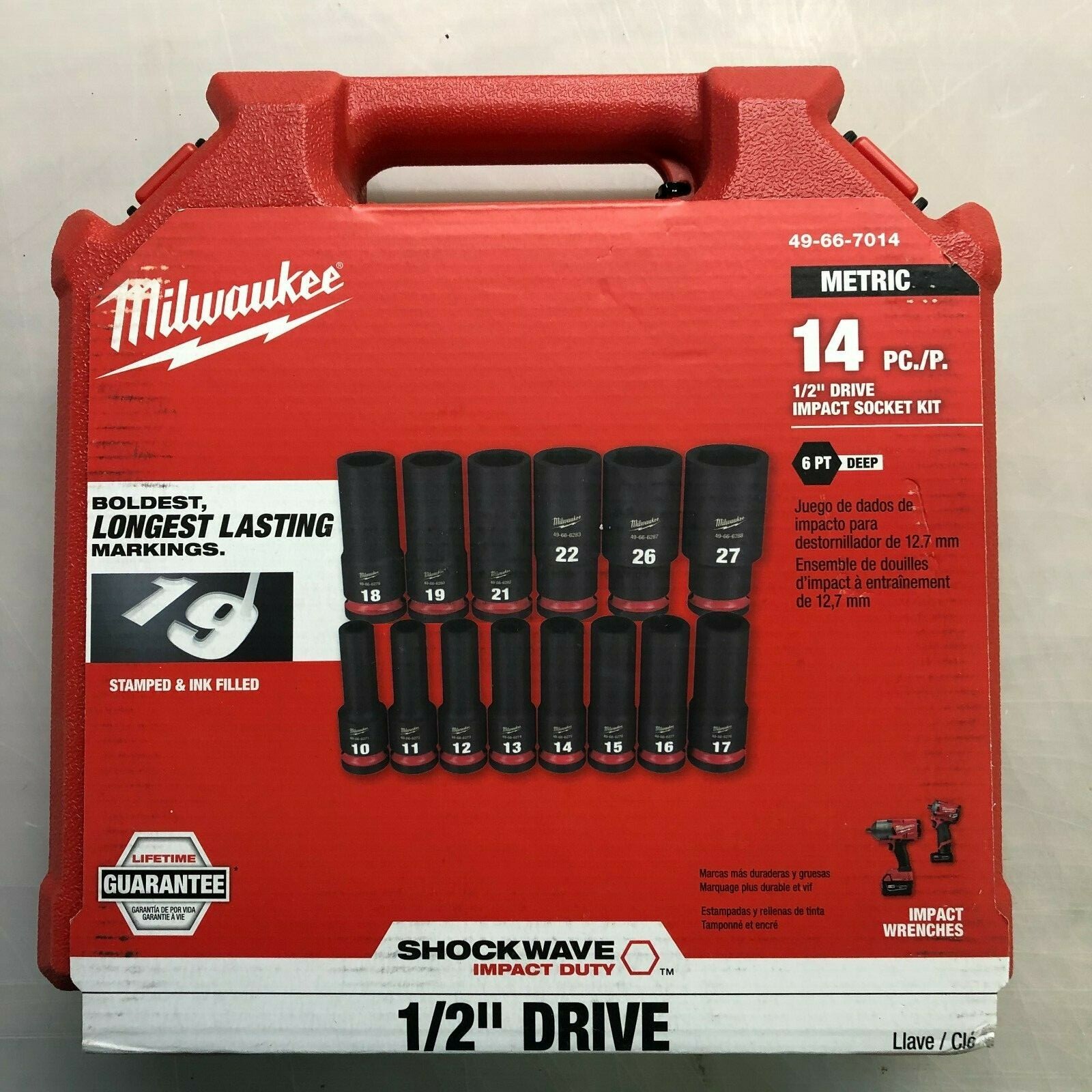 Milwaukee 49-66-7014 Shockwave Metric 14 piece 1/2 Drive Impact Socket set NEW