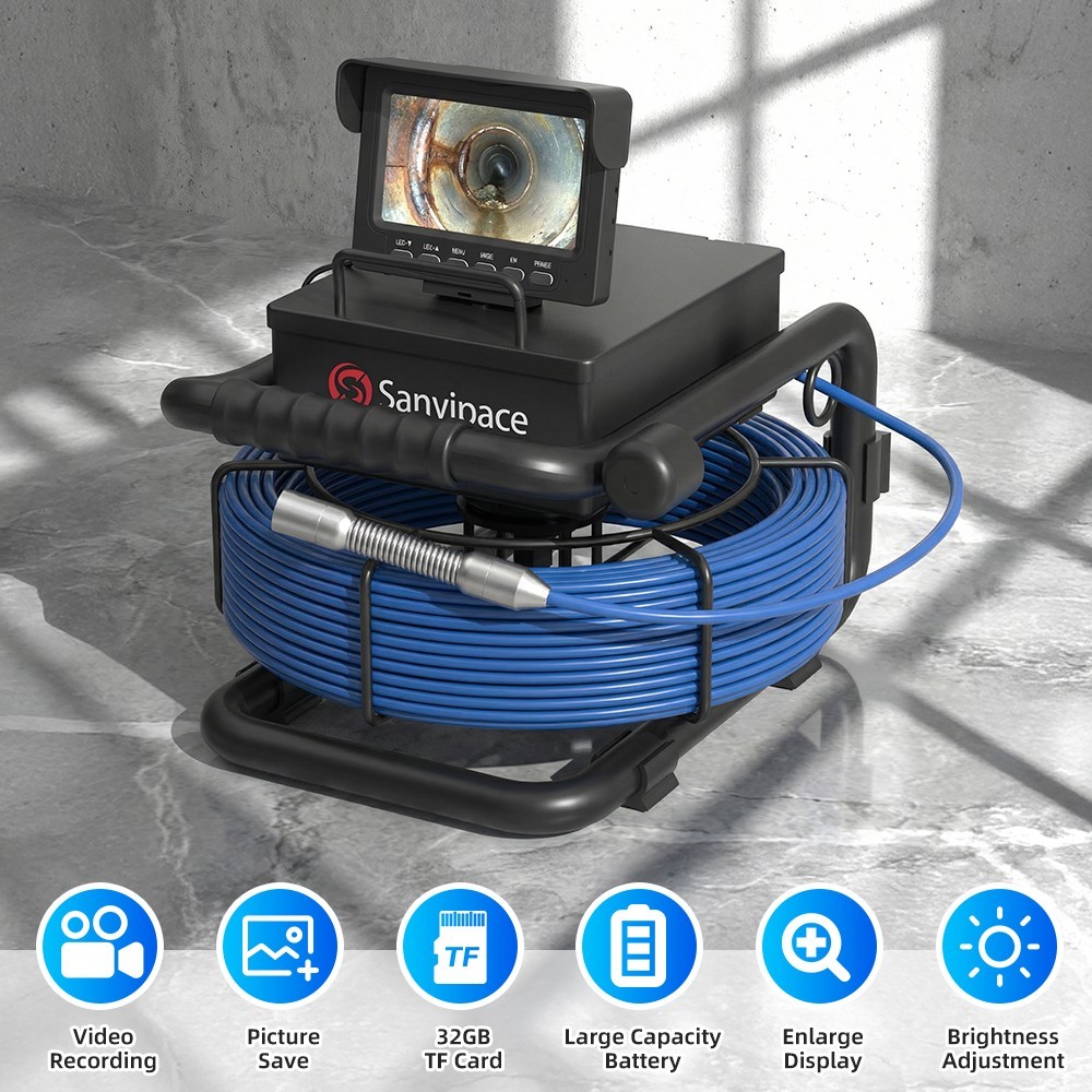 4.3" Monitor 30M Pipeline Camera 17MM Waterproof Drain Sewer Endoscope