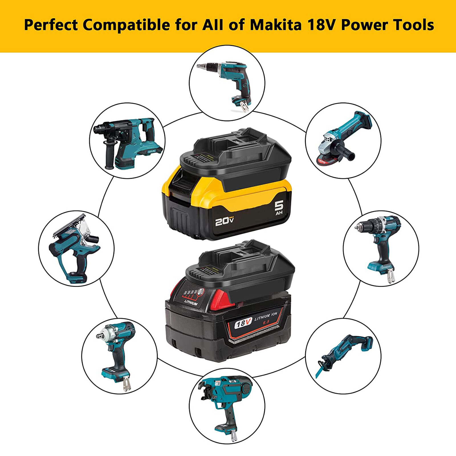 USB Battery Adapter for Dewalt 20V Milwaukee 18V Convert to Makita 18V Tool