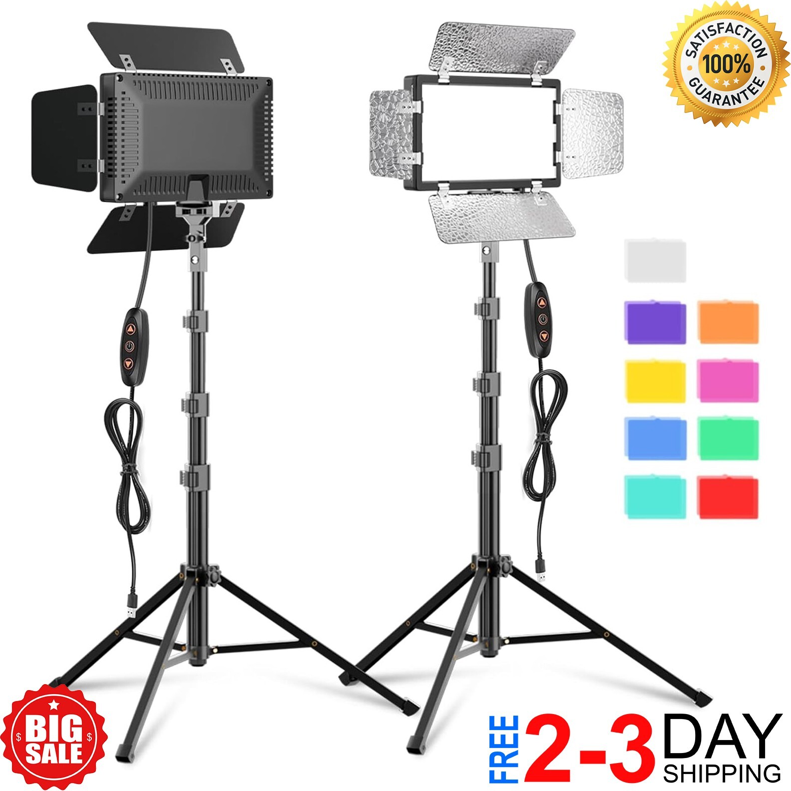 2 Pack LED Video Photography Lighting Kit with 54'' Tripod Stand, Dimmable 5600K