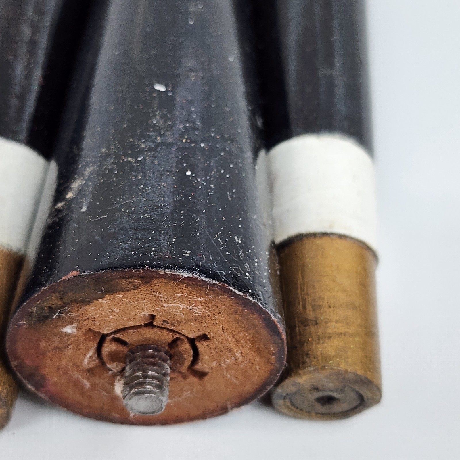 Vintage MCM Tapered Wood Furniture Legs 12" Black Brass Caps Mid Century Modern