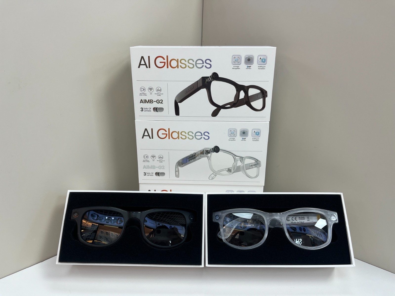 AI Smart Glasses 8MP Camera 4k HD Video Real-Time Translation Image Recognition